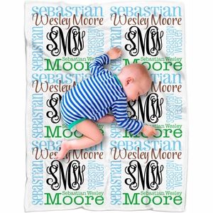 Personalized Vine Monogram Baby Blanket for Boys